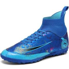 Imagem de DISRATEBLU Sapatos de futebol para crianças, meninos, meninas, tênis de treinamento de futebol juvenil, terreno firme, grama atlética, uso ao ar livre, tênis de futebol profissional, Azul - 1, 16