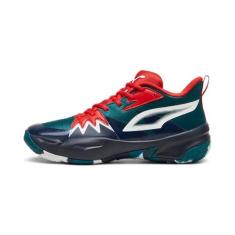Imagem de PUMA Tênis de basquete masculino Genetics, Club azul-marinho verde frio - vermelho para todos os tempos, 42