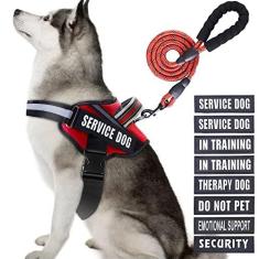Imagem de Conjunto de coleira e coleira para cães de serviço, Animire in Training Dog Harness com 10 adesivos para cães, coleira refletiva para cães com alça acolchoada macia para cães pequenos, médios, grandes
