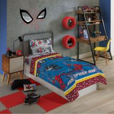 Imagem de Jogo de Cama Personagens Homem Aranha Solteiro Lepper 3 Peças Microfibra Azul