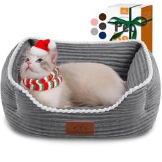 Imagem de Cama retangular para cães e gatos, presente para filhotes e gatinhos, lavável na máquina, calmante e fofo, sofá para ambientes internos e externos, cama macia portátil para gatos com fundo