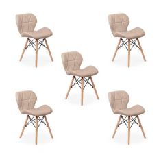Imagem de Kit 05 Cadeiras Charles Eames Eiffel Slim Wood Estofada - Nude