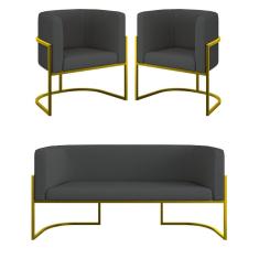 Imagem de Kit 2 Poltronas + Sofá 2 Lugares Base de Metal Gold Corino
