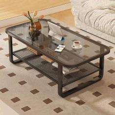 Imagem de Mesa de centro retangular moderna de 2 níveis, mesa de centro de fazenda para sala de estar, escritório e varanda