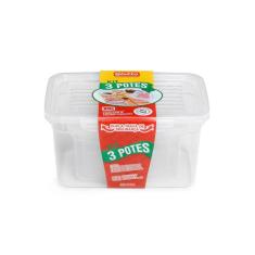 Imagem de Kit 3 Potes Tampa Trava Hermético 0,5Ml 0,9Ml 2,2L Giotto