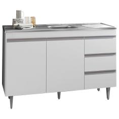 Imagem de Balcão Gabinete com Pia Inox 120cm 2 Portas 3 Gavetas Andréia Branco - AJL Móveis
