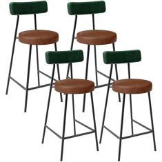 Imagem de Kit 04 Banquetas Baixa Cozinha Sala Jantar Bancada Milão L02 Facto Verde Musgo Marrom - Lyam Decor