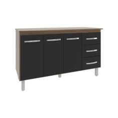 Imagem de Armário Cozinha Gabinete de Pia 160 cm Estela Savana Preto e Tampo Tam