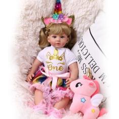 Imagem de Brinquedo Boneca Bebê Reborn 100% Artesanal Silicone  1º Aninho Unicór