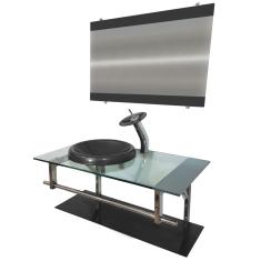 Imagem de Gabinete De Vidro 90Cm Iq Inox Com Cuba Chapéu Redonda - Grafite