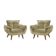 Imagem de Kit 2 Poltronas Decorativas Opala Suede Bege Pés Palito