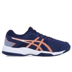 Imagem de Tênis ASICS GEL-Backhand - Masculino (Azul Marinho com Branco e Laranja, BR, Adulto, Numérico, M, 40)