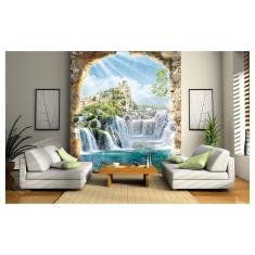 Imagem de Papel De Parede Paisagem Castelo Cachoeira 3D Dav43