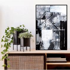 Imagem de Quadro Canvas Pintura Abstrata P&B 70x50