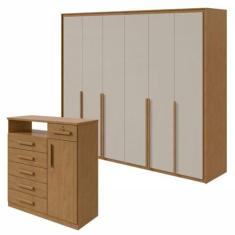 Imagem de Conjunto de Guarda-roupa 6 Portas Imperatore com Cômoda da Vinchi com Nicho Amêndoa Clean/off White