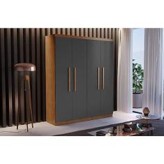 Imagem de Guarda Roupa Solteiro 4 Portas 2 Gavetas Dinamarca Rufato Imbuia/grafite/imbuia