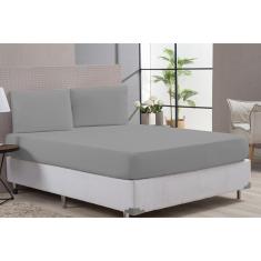 Imagem de Jogo Lençol Cama Casal Padrão 80% Algodão Cinza Elástico