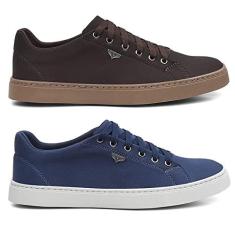 Imagem de kit 2 pares Tenis Masculino Confortável em lona LL 0271 marr az Cor:Marrom;Tamanho:41;Genero:Masculino