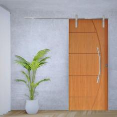 Imagem de Porta de Correr Padrão Imbuia Belissima 6 Trilho Soft Puxador Curvo 600 Mm Cromado 120 X 210 Esquerd Natural