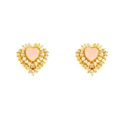 Imagem de Brinco Coração Folheado a Ouro 18k com Zirconia Rosa Leitosa