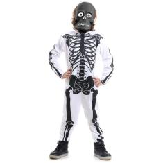 Imagem de Fantasia Esqueleto Branco/Preto Infantil Halloween + Máscara