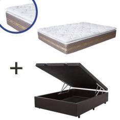 Imagem de Cama Box Baú Casal Colchão Espuma D45 Bordado + Box Suede Marrom 61x138x188