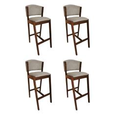 Imagem de Kit 4 Banquetas Alta De Madeira Maciça Mel Premium Ana Com Encosto Linho Bege - Cor: Bege