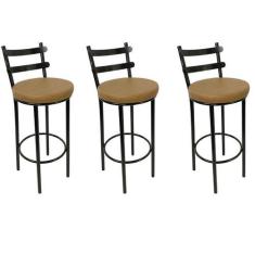Imagem de Combo 3 Banquetas Rafaela - Redonda Altura 65cm para Bar e Cozinha Pre