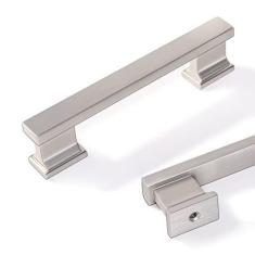 Imagem de COTYKILEY Pacote com 10 puxadores de armário de 3,75 polegadas (96 mm) de níquel acetinado escovado puxadores de armário de cozinha puxadores de armário de cozinha puxadores de gaveta puxadores de