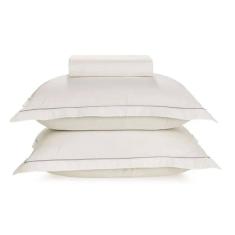 Imagem de Lençol com Elástico Queen friso cinza Karsten 180 Fios Percal 100% Algodão com Fronha Royal Branco