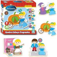 Imagem de Cinderela Quebra-Cabeça Progressivo Educativo Infantil 6-7-8-9 Em Madeira 30 Peças +4 Anos