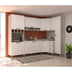Imagem de Armário de Cozinha Completa 8 Peças com Tampo Legno Crema com Branco P