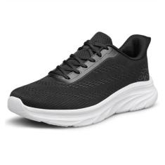 Imagem de AFB Tênis de caminhada masculino, sem cadarço, antiderrapante, leve, de malha, academia, tênis, Preto, branco, 39