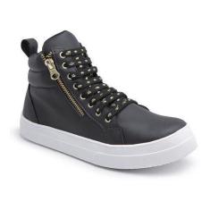 Imagem de Tênis Sneaker Cano Alto Feminino Cadarço Zíper Estilo Macio Preto - Ap