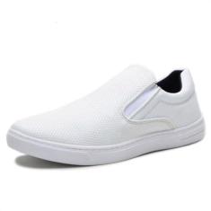 Imagem de Kit Tênis Casual Masculino Slip On Elástico Conforto + Chinelo Branco