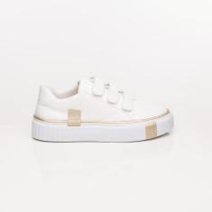 Imagem de Tênis By Brava Flatform Branco / Dourado Três Tiras Autocolantes Fashi