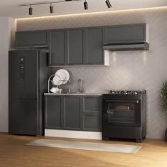 Imagem de Cozinha Compacta 4 Peças 3 Aéreos 1 Balcão Soho Cabecasa Madeiramadeira Branco/Grafite