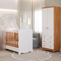 Imagem de Quarto de Bebê Completo Berço Americano Ben 3 Em 1 Guarda Roupa Júnior 2 Portas 3 Gavetas 100% MDF Móveis Peroba
