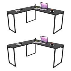 Imagem de Kit 2 Mesas De Escritório Office Em L 150x150cm Estilo Industrial Prisma  Onix - Mpozenato