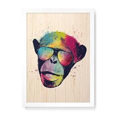 Imagem de Arte Maníacos Quadro Decorativo em Madeira Macaco Color Fundo  - 23x16,25cm (Moldura caixa em laca )