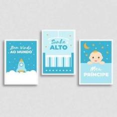 Imagem de Kit 3 Quadros Bebê Sonhe Alto