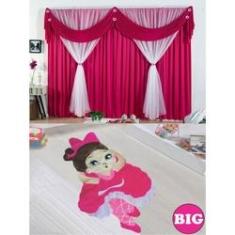 Imagem de Kit decoração p/ Quarto de Menina = Cortina Malha Jéssica + Tapete Pelucia Big Jully - Pink