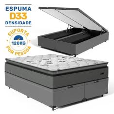 Imagem de Cama Box Báu com Colchão Resistence Espuma D33 Pillow Top Queen 158cm