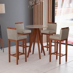 Imagem de Kit 4 Banquetas Alta Estofadas + Mesa Bar Madeira Maciça Suede Bege CC