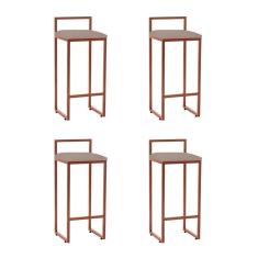 Imagem de Kit 4 Banquetas Bistrô Alta Industriais Em Aço Dori Cobre Assento Suede Bege Marrom