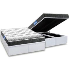 Imagem de Cama Box Baú Queen: Colchão Espuma Probel D20 Guarda Costas Resistente Black + Base White(158X198)