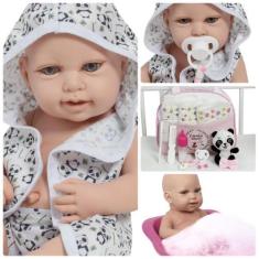 Imagem de Boneca Reborn 43cm Carequinha Saída De Banho Pandinha Linda - Cegonha
