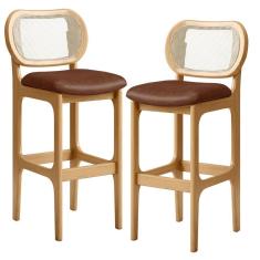 Imagem de Kit 02 Banquetas Altas Para Cozinha Bancada Sala Tela Betta Fixa L02 Couríssimo Marrom - Lyam