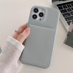 Imagem de Carteira de couro de luxo capa para cartão para iPhone 14 Pro Max 11 12 13 Mini XR X XS 8 7 Plus SE Photo Slot Stand Cover, cinza camelo, para iPhone 13