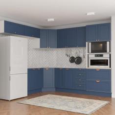 Imagem de Cozinha Modulada 8 Peças sem Tampo 4 Aéreos 3 Balcões e Torre Quente Arizona Cabecasa Madeiramadeira Branco/azul